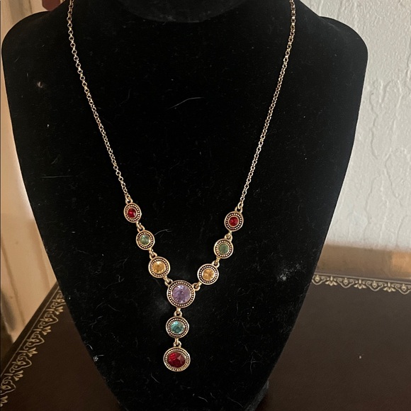Vintage Napier Gold Toned Multi-colored Rhinestone Crystal Necklace - Picture 2 of 4